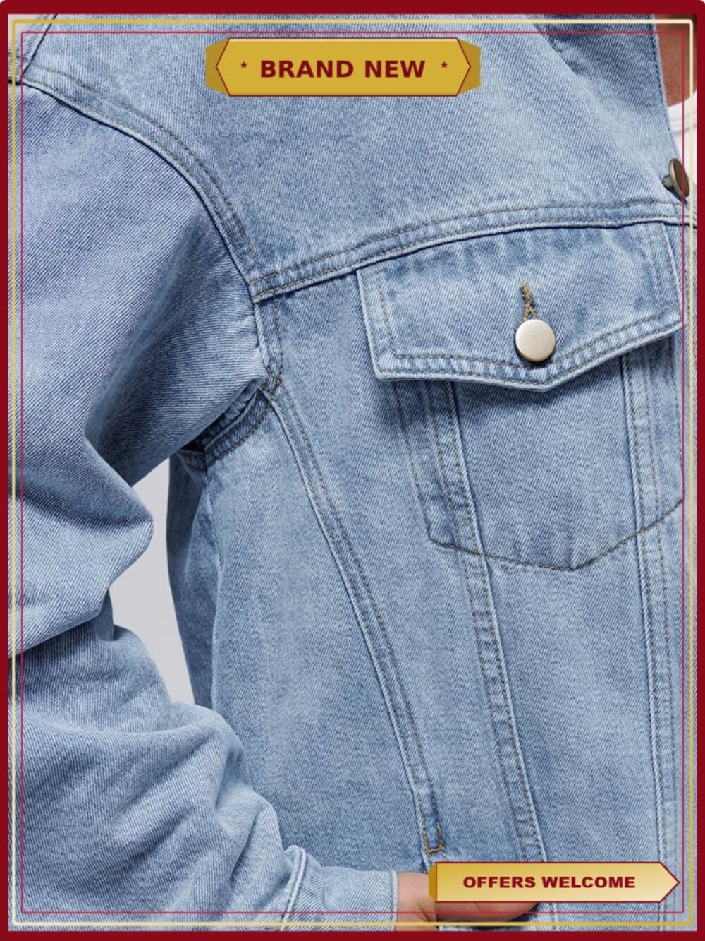 Oversized Button Down Denim Jacket Loose Fit - Picture 6 of 7